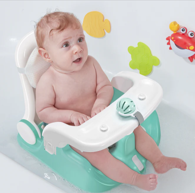 BabyBond Baby Bath Seat with Sitting & Lying 2 Modes, 3-Speed Adjustment, Powerful Suction Cups, Infant Bathtub Chair with Soft and Comfortable Towel, Folding and Hanging