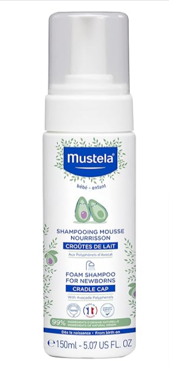 Mustela Foam Shampoo for Newborns - Tear-Free Baby Shampoo with Natural Avocado Perseose - Reduces Cradle Cap Flakes - 150ml