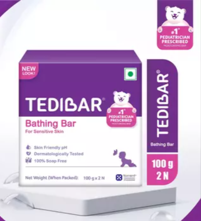 Tedibar Moisturising Baby Bathing Bar with Skin Friendly PH|100% Soap Free|Prevents Dryness & Rashes|Dermatologically Tested 