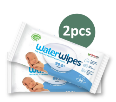 WaterWipes Plastic-Free Original Baby Wipes, 99.9% Water Based Wipes, Unscented & Hypoallergenic for Sensitive Skin